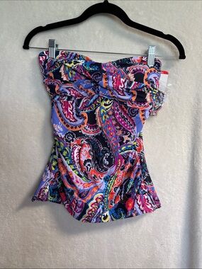Anne Cole Purple Multicolor Paisley Bandeau Tankini Top